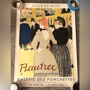 FLAUTEC GALERIE DES PONCHETTES 1954 Toulouse Lautrec VINTAGE POSTER 28 x 20